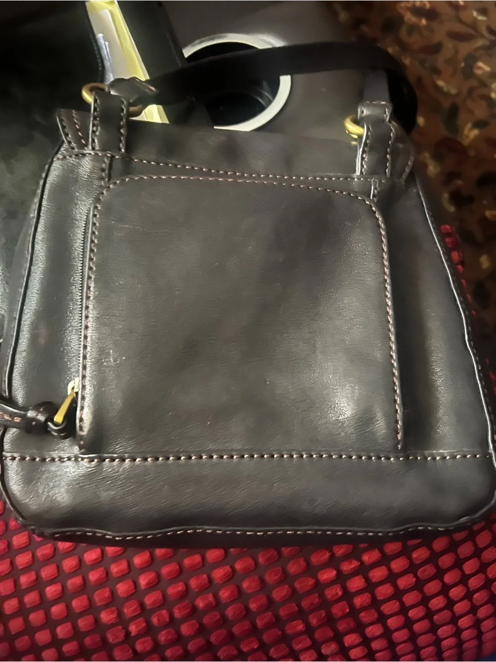 Fossil Black Leather crossbody Messenger Bag with Brass Turn-Lock…never used…
